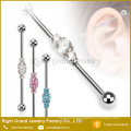 316L Surgical Steel Three Linked CZs Industrial Barbell Earring